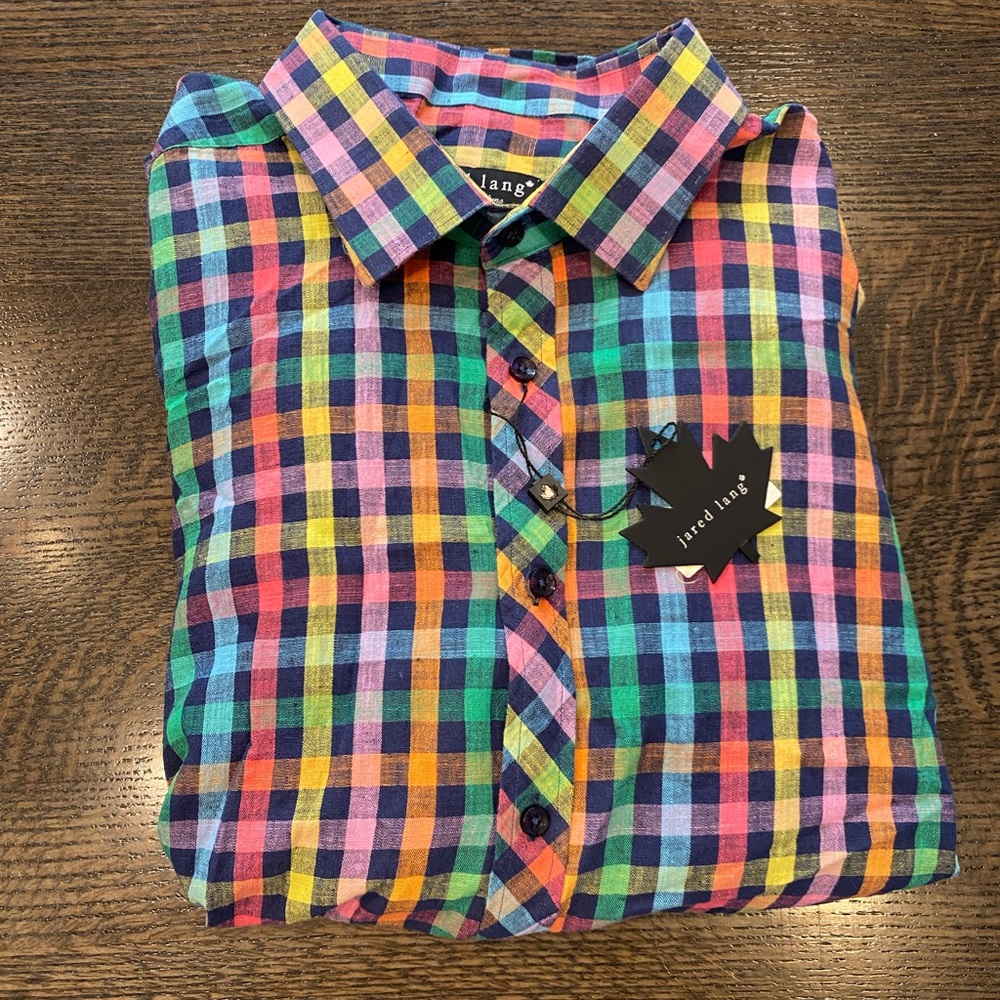 NWT Jared Lang Plaid Button Down Shirt